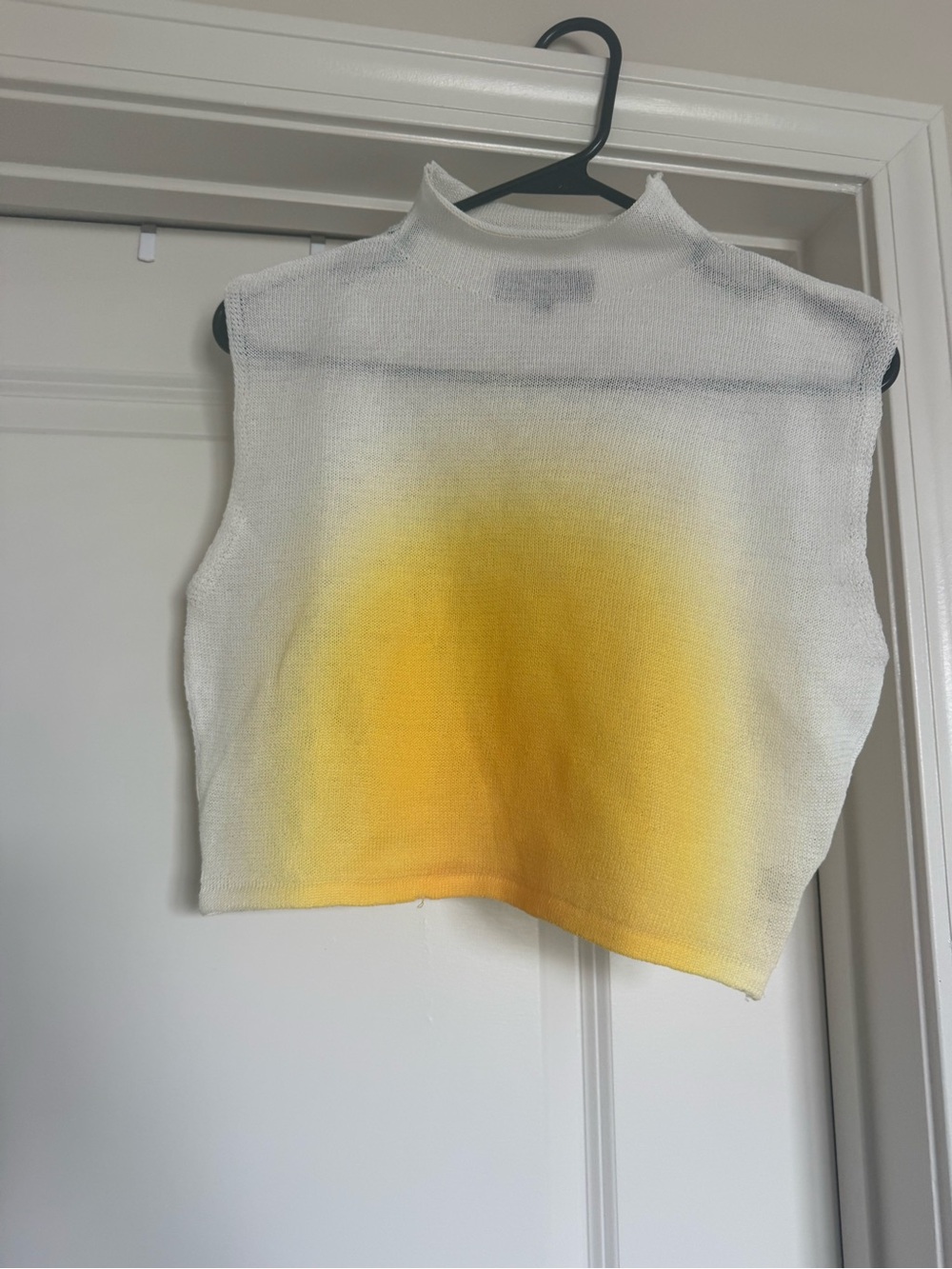 Hanifa White Knit Sleeveless Top with Yellow Ombre Detail